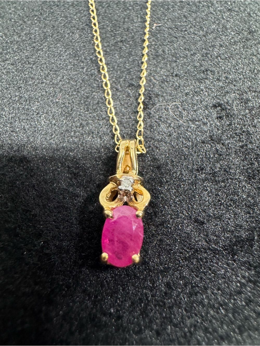 Vintage 14K Gold Necklace 16" with 10K Gold Pendant Natural Ruby & Diamond